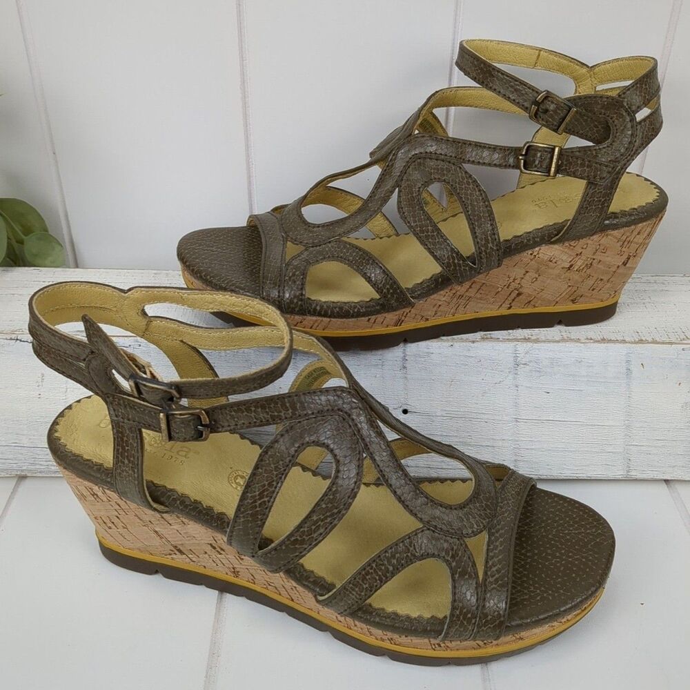 Bussola Marseille Cage Wedge Women's Sandals Taupe Snake Leather Size 8.5 39